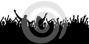 Cheerful crowd silhouette background. Party people, applaud. Fans dance concert, disco