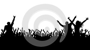 Cheerful crowd silhouette. Party people, applaud. Fans dance concert, disco