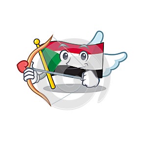 Cheerful cupid cartoon flag sudan with mascot