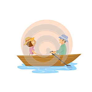 Cheerful cute couple having a romantic trip on boat