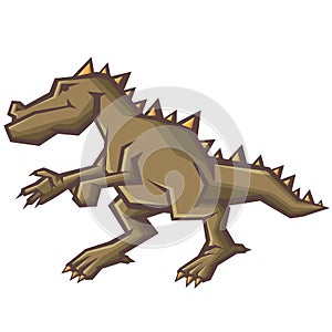 Cheerful, cute, winged dinosaur on a white background.