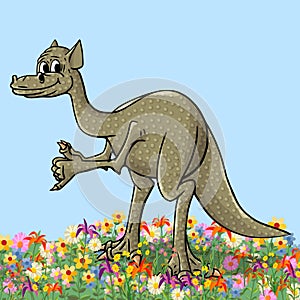 Cheerful, cute, winged dinosaur on a white background.