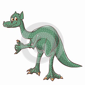 Cheerful, cute, winged dinosaur on a white background.