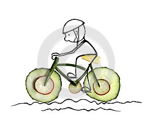 Cheerful cyclist on a bike vegetable