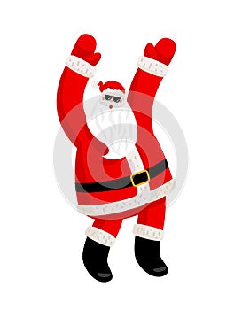 Cheerful dancing santa claus in black glasses. Amazing funny character for New Year card, banner or poster. Happy New Year and