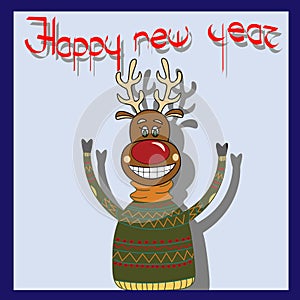 Cheerful deer pullover with greetings Happy New Year