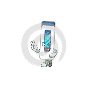 Cheerful digital thermometer mascot design with two fingers