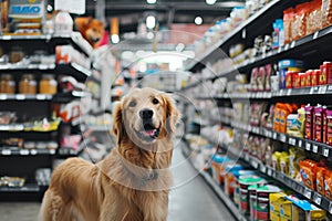 Cheerful Dog Explores A Pet Supermarket With A Plethora Of Items