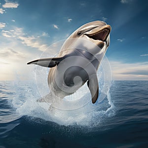 A cheerful Dolphin (Delphinus delphis) leaping out of the water