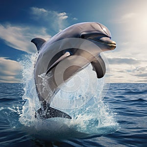A cheerful Dolphin (Delphinus delphis) leaping out of the water photo