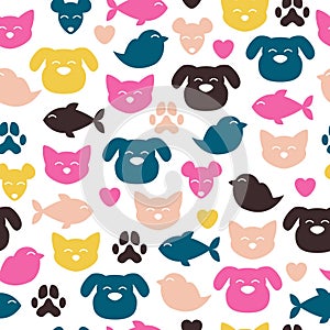 Cheerful domestic animals seamless pattern.