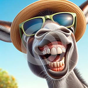 Cheerful donkey smiling. Generative AI