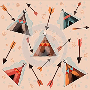 Cheerful drawing of a wigwam. Digital illustration for postcards, postres, patterns, backgrounds. photo
