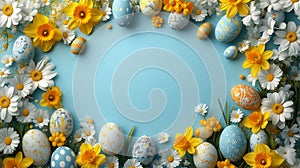 Cheerful Easter Theme with Spring Flowers and Easter Eggs