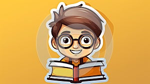 cheerful education helpers cute academic icon sticker with a student and book