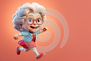 Cheerful Elderly Animated Character Sprinting Joyfully photo