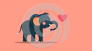 A cheerful elephant illustration with a heart on a solid background