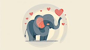 A cheerful elephant illustration with a heart on a solid background