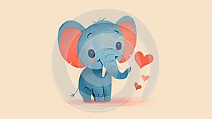 A cheerful elephant illustration with a heart on a solid background