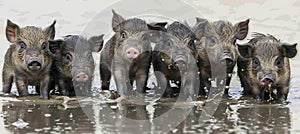 Cheerful and endearing piglets joyfully playing and splashing in a charming muddy puddle