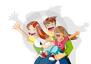 Cheerful family in happiness memories ,Cartoon vector flat design