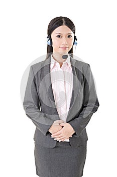 Cheerful female customer support phone operator