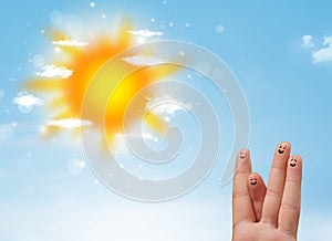 Cheerful finger smileys with bright sun and clouds illustration