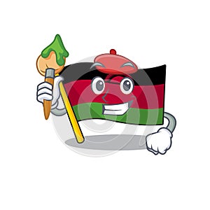 Cheerful flag malawi Artist cartoon character with brush