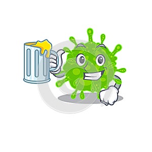 Cheerful flaviviridae mascot design with a glass of beer