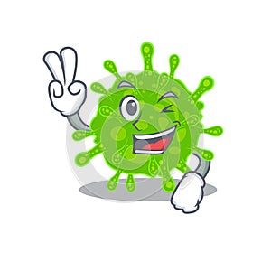 Cheerful flaviviridae mascot design with two fingers