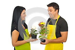 Cheerful florists having conversation photo