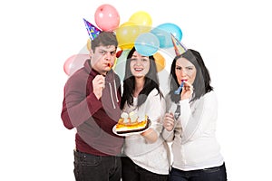 Cheerful friends celebrate birthday