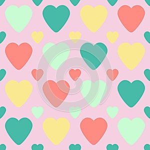 Cheerful gentle seamless pattern with colorful hearts