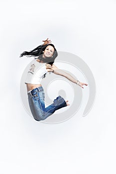 Cheerful girl jumping