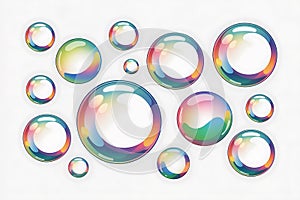 Vibrant Rainbow Soap Bubbles on White Background