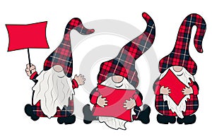 Cheerful gnomes with rectangular banners. Can be used as stickers, decorative element, magnets, cut out and turned into