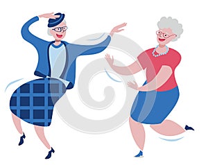 Cheerful grandmothers dance incendiary dance.