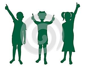 Cheerful group of children. Silhouettes of happy kids. Vector illustration