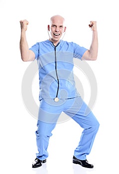 Cheerful happy medical nurse man isolated