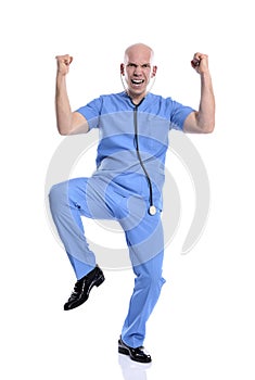 Cheerful happy medical nurse man isolated