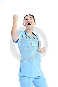 Cheerful happy medical nurse woman isolated