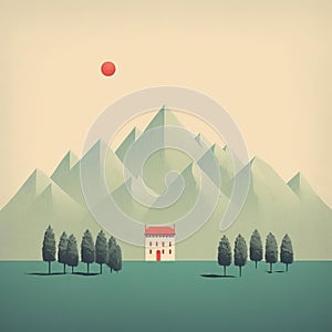 Cheerful House In The Mountains: Surrealistic Illustration Inspired By Alessandro Gottardo