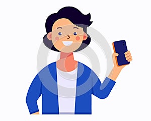 Happy Woman Holding Smartphone Illustration photo