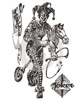 Cheerful joker vector logo design template. circus