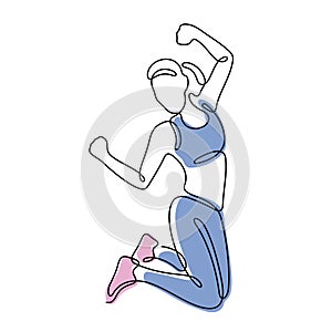 Cheerful jumping woman vector illustration