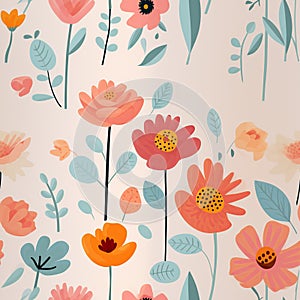 Cheerful Kids\' Wallpaper Design: Colorful, Flat, Floral Pattern