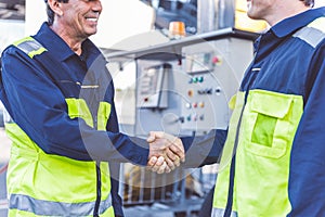 Cheerful male worker greeting with partner