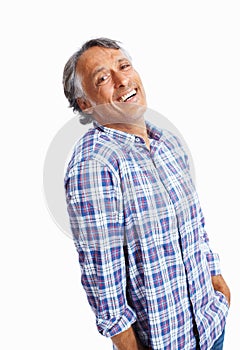 Cheerful mature business man. Portrait of cheerful mature business man smiling over white background.