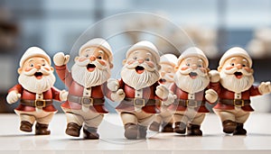 Cheerful men celebrate winter with small toy figurine collection generated by AI