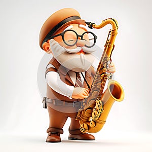 Cheerful musician, saxophonist, 3d illustration on a white background, for advertising and design, creative avatar
